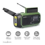 Nedis RDDBCR2000GN - Radio za hitne slučajeve | DAB+ / FM | Na baterije / Napajanje putem USB-a / Ručna kurbla / Solarna energija | Budilica