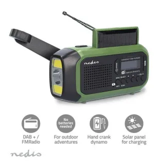 Nedis RDDBCR2000GN - Radio za hitne slučajeve | DAB+ / FM | Na baterije / Napajanje putem USB-a / Ručna kurbla / Solarna energija | Budilica Nedis RDDBCR2000GN - Radio za hitne slučajeve | DAB+ / FM | Na baterije / Napajanje putem USB-a / Ručna kurbla / Solarna energija | Budilica