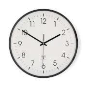 Nedis CLWA6226BK - Zidni sat | Promjer: 300 mm | Plastika | Radio kontrolirano vrijeme | Tihi mehanizam | Bijela / Crna
