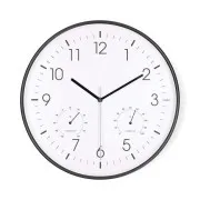 Nedis CLWA4226BK - Zidni sat | Promjer: 300 mm | Plastika | Tihi mehanizam | Termometar | Higrometar | Bijela / Crna