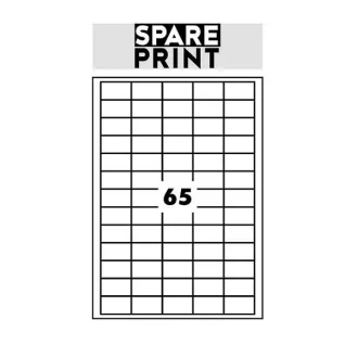 SPARE PRINT PREMIUM Bijele samoljepljive naljepnice, 100 listova A4 u kutiji (1 list/65x naljepnica 38x21mm)