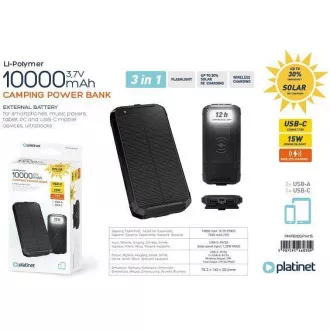 PLATINET POWERBANK 10000 mAh SOLARNI PANEL BEŽIČNI PUNJAČ 15W 2X USB-A, 1X USB-C