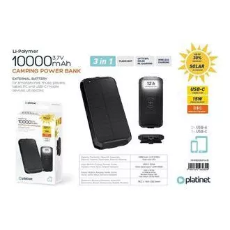 PLATINET POWERBANK 10000 mAh SOLARNI PANEL BEŽIČNI PUNJAČ 15W 2X USB-A, 1X USB-C