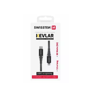 SWISSTEN PODATKOVNI KABEL KEVLAR USB-C / LIGHTNING 1,5 M ANTRACIT