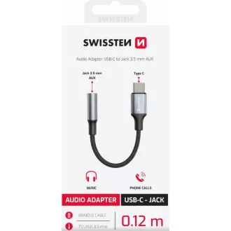 SWISSTEN AUDIO ADAPTER TEKSTILNI USB-C (muški) / 3,5 mm AUX 0,15 M CRNI (zamjenjuje 73501301)