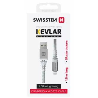 SWISSTEN PODATKOVNI KABEL KEVLAR USB / LIGHTNING 1,5 M BIJELI