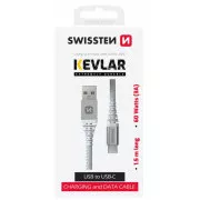 SWISSTEN DATA KABEL KEVLAR USB / USB-C 1,5 M BIJELI