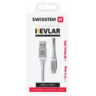 SWISSTEN DATA KABEL KEVLAR USB / USB-C 1,5 M BIJELI