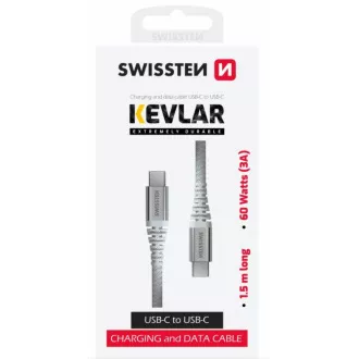 SWISSTEN PODATKOVNI KABEL KEVLAR USB-C / USB-C 1,5 M BIJELI