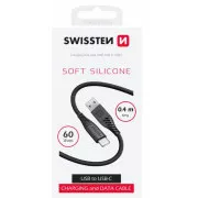 SWISSTEN PODATKOVNI KABEL MEKI SILIKON USB / USB-C 0,4 M CRNI
