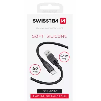 SWISSTEN PODATKOVNI KABEL MEKI SILIKON USB / USB-C 0,4 M CRNI SWISSTEN PODATKOVNI KABEL MEKI SILIKON USB / USB-C 0,4 M CRNI