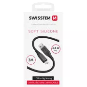 SWISSTEN PODATKOVNI KABEL MEKI SILIKON USB-A / LIGHTNING 0,4 M CRNI