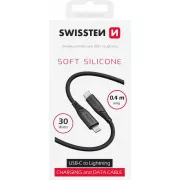 SWISSTEN PODATKOVNI KABEL MEKI SILIKON USB-C / LIGHTNING 0,4 M CRNI
