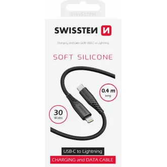SWISSTEN PODATKOVNI KABEL MEKI SILIKON USB-C / LIGHTNING 0,4 M CRNI