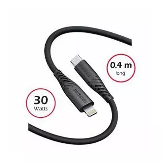SWISSTEN PODATKOVNI KABEL MEKI SILIKON USB-C / LIGHTNING 0,4 M CRNI