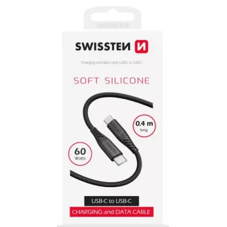 SWISSTEN PODATKOVNI KABEL MEKI SILIKON USB-C / USB-C 0,4 M CRNI