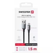 SWISSTEN DATA KABEL TEXTILE II USB / LIGHTNING 1,5 M CRNI