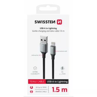 SWISSTEN DATA KABEL TEXTILE II USB / LIGHTNING 1,5 M CRNI