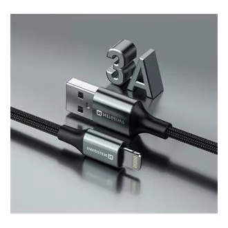 SWISSTEN DATA KABEL TEXTILE II USB / LIGHTNING 1,5 M CRNI