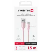 SWISSTEN DATA KABEL TEXTILE II USB / LIGHTNING 1,5 M PINK