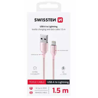 SWISSTEN DATA KABEL TEXTILE II USB / LIGHTNING 1,5 M PINK SWISSTEN DATA KABEL TEXTILE II USB / LIGHTNING 1,5 M PINK