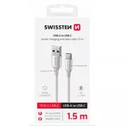 SWISSTEN PODATKOVNI KABEL TEKSTILNI II USB / USB-C 1,5 M BIJELI