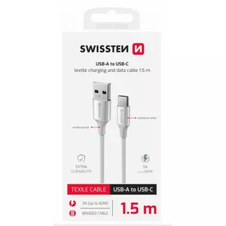 SWISSTEN PODATKOVNI KABEL TEKSTILNI II USB / USB-C 1,5 M BIJELI