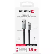 SWISSTEN PODATKOVNI KABEL TEKSTILNI II USB / USB-C 1,5 M CRNI