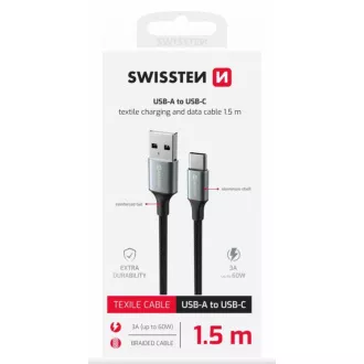 SWISSTEN PODATKOVNI KABEL TEKSTILNI II USB / USB-C 1,5 M CRNI
