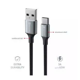 SWISSTEN PODATKOVNI KABEL TEKSTILNI II USB / USB-C 1,5 M CRNI