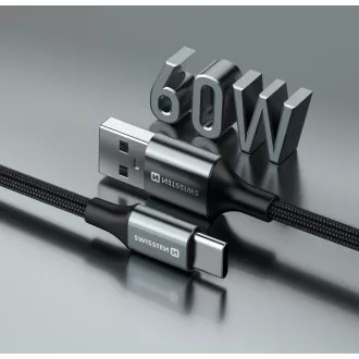 SWISSTEN PODATKOVNI KABEL TEKSTILNI II USB / USB-C 1,5 M CRNI