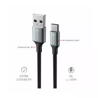 SWISSTEN PODATKOVNI KABEL TEKSTILNI II USB / USB-C 1,5 M CRNI