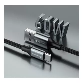 SWISSTEN PODATKOVNI KABEL TEKSTILNI II USB / USB-C 1,5 M CRNI