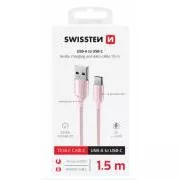 SWISSTEN DATA KABEL TEXTILE II USB / USB-C 1.5 M PINK