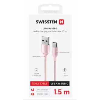SWISSTEN DATA KABEL TEXTILE II USB / USB-C 1.5 M PINK