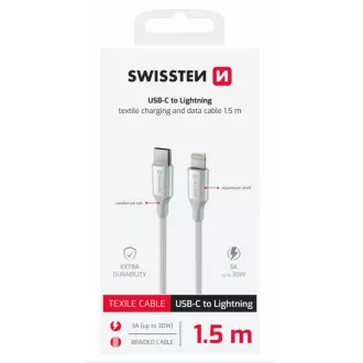 SWISSTEN PODATKOVNI KABEL TEXTILE II USB-C / LIGHTNING 1,5 M BIJELI