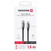 SWISSTEN PODATKOVNI KABEL TEXTILE II USB-C / LIGHTNING 1,5 M CRNI