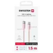 SWISSTEN PODATKOVNI KABEL TEXTILE II USB-C / LIGHTNING 1,5 M PINK