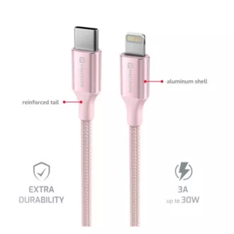 SWISSTEN PODATKOVNI KABEL TEXTILE II USB-C / LIGHTNING 1,5 M PINK