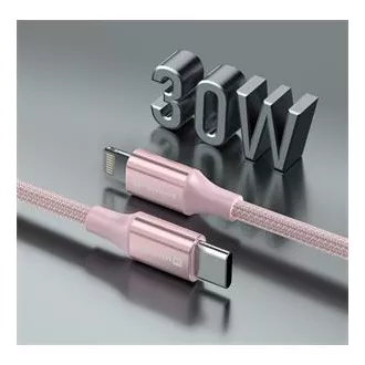 SWISSTEN PODATKOVNI KABEL TEXTILE II USB-C / LIGHTNING 1,5 M PINK