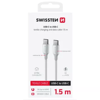 SWISSTEN PODATKOVNI KABEL TEKSTILNI II USB-C / USB-C 1,5 M BIJELI