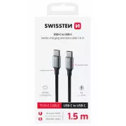 SWISSTEN PODATKOVNI KABEL TEKSTILNI II USB-C / USB-C 1,5 M CRNI