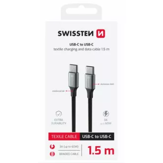 SWISSTEN PODATKOVNI KABEL TEKSTILNI II USB-C / USB-C 1,5 M CRNI