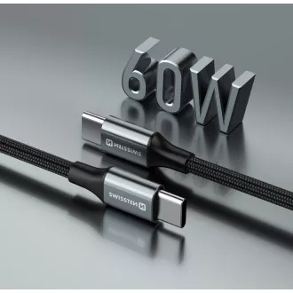 SWISSTEN PODATKOVNI KABEL TEKSTILNI II USB-C / USB-C 1,5 M CRNI