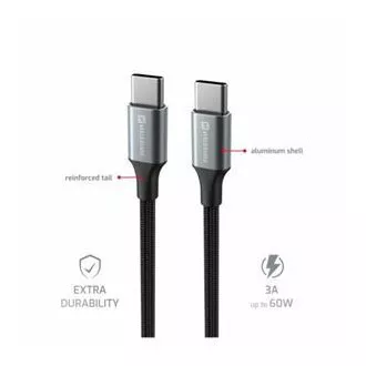 SWISSTEN PODATKOVNI KABEL TEKSTILNI II USB-C / USB-C 1,5 M CRNI