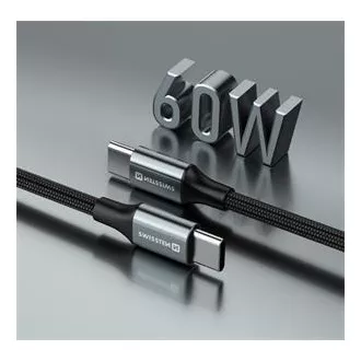 SWISSTEN PODATKOVNI KABEL TEKSTILNI II USB-C / USB-C 1,5 M CRNI