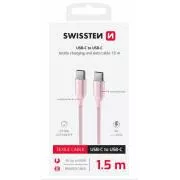 SWISSTEN PODATKOVNI KABEL TEKSTILNI II USB-C / USB-C 1,5 M ROZA