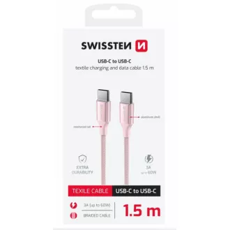 SWISSTEN PODATKOVNI KABEL TEKSTILNI II USB-C / USB-C 1,5 M ROZA