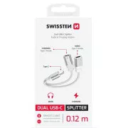 SWISSTEN AUDIO ADAPTER ZA PUNJENJE TEKSTILNI USB-C (muški) / 2x USB-C (ženski) 0,12 M BIJELI