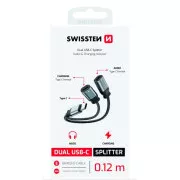 SWISSTEN AUDIO ADAPTER ZA PUNJENJE TEKSTILNI USB-C (muški) / 2x USB-C (ženski) 0,12 M CRNI
